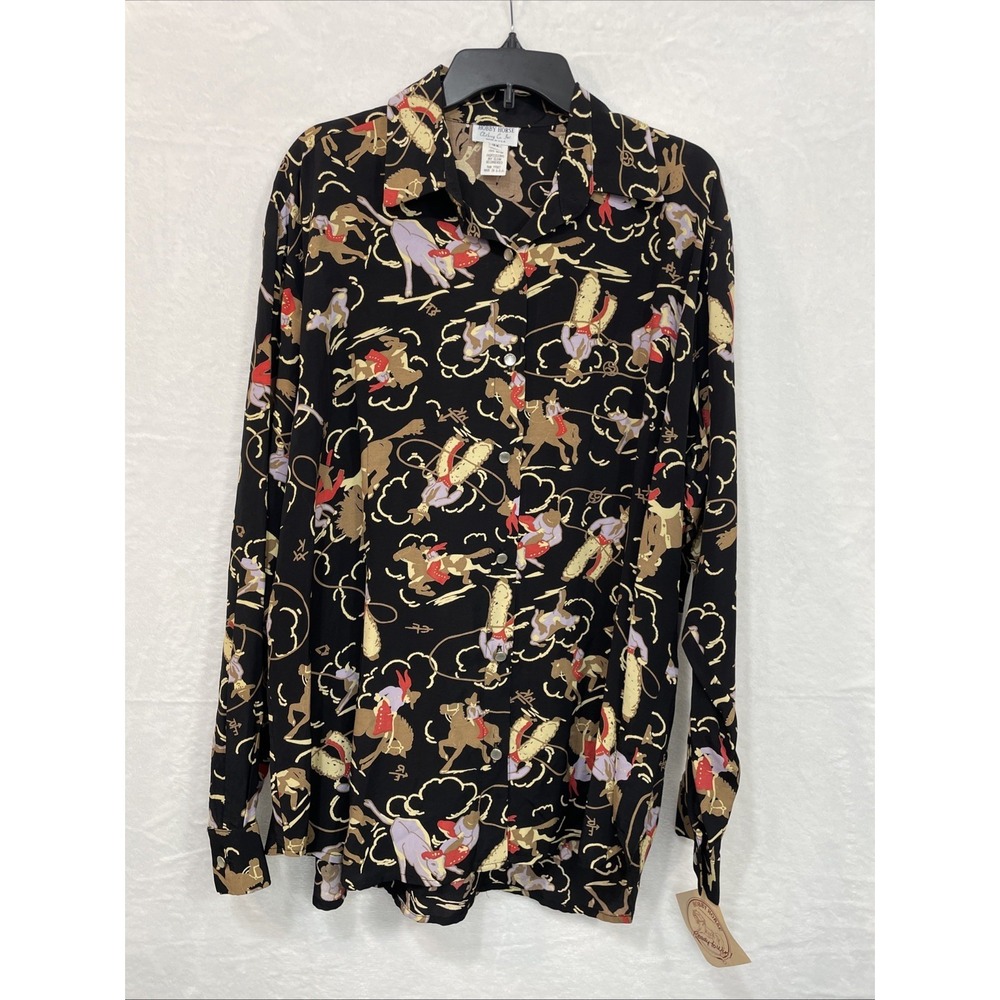 Hobby Horse Womens Western Show Shirt LSleeve Black Tan Red Pearl Snap Sz 3X NEW